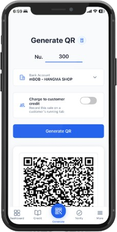 Yuma app generating a QR code for Nu. 300